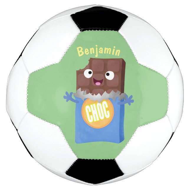 Cute happy chocolate candy bar cartoon character football (Front)