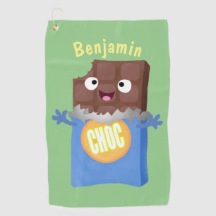 Cute happy chocolate candy bar cartoon character golf towel