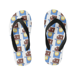 Cute happy chocolate candy bar cartoon character kid's flip flops