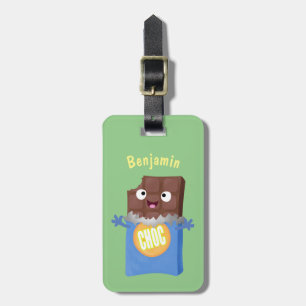 Cute happy chocolate candy bar cartoon character luggage tag