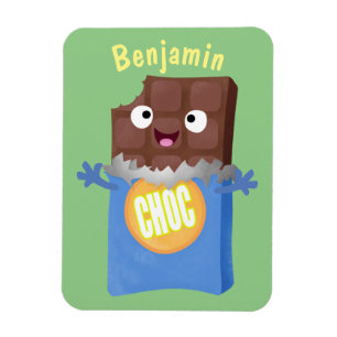 Cute happy chocolate candy bar cartoon character magnet