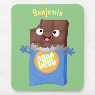 Cute happy chocolate candy bar cartoon character mouse mat