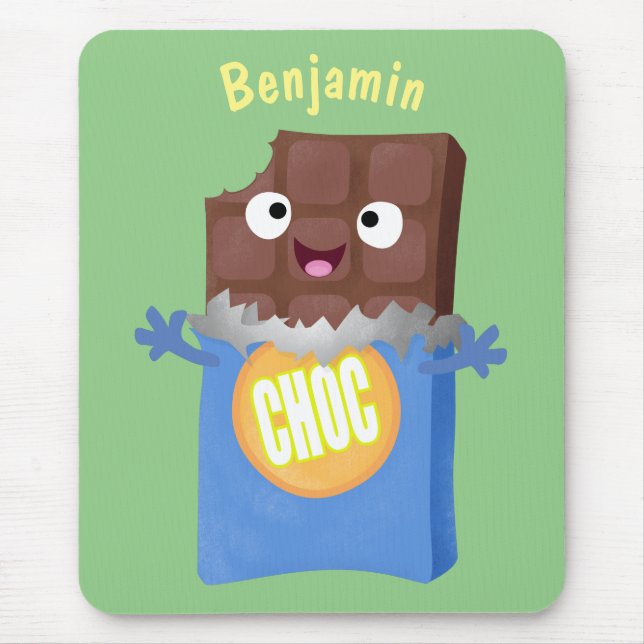 Cute happy chocolate candy bar cartoon character mouse mat (Front)