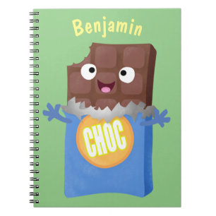 Cute happy chocolate candy bar cartoon character notebook