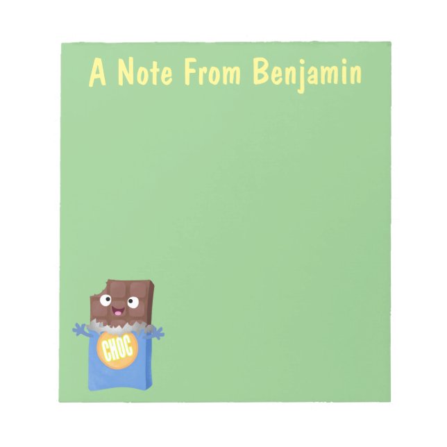 Cute happy chocolate candy bar cartoon character notepad (Front)