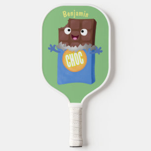 Cute happy chocolate candy bar cartoon character pickleball paddle