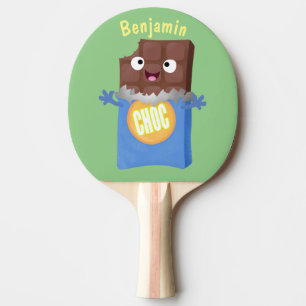 Cute happy chocolate candy bar cartoon character  ping pong paddle