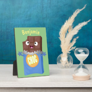 Cute happy chocolate candy bar cartoon character plaque