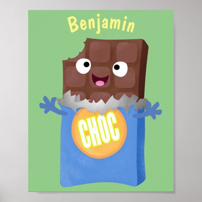 Cute happy chocolate candy bar cartoon character poster (Front)