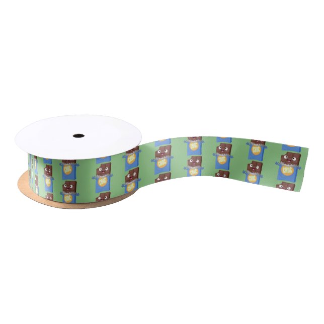 Cute happy chocolate candy bar cartoon character satin ribbon (Spool)