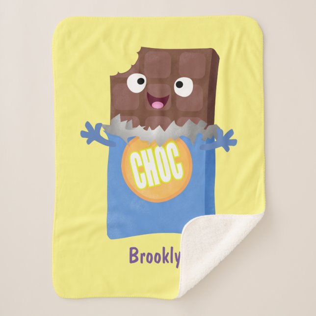 Cute happy chocolate candy bar cartoon character sherpa blanket (Front)