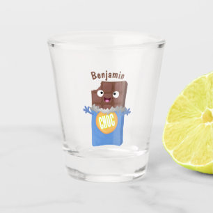 Cute happy chocolate candy bar cartoon character  shot glass