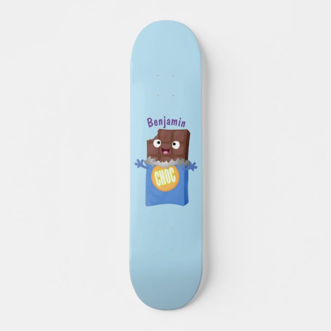 Cute happy chocolate candy bar cartoon character skateboard (Front)