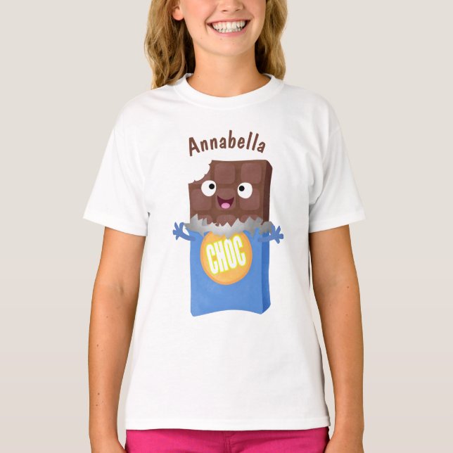 Cute happy chocolate candy bar cartoon character T-Shirt (Front)