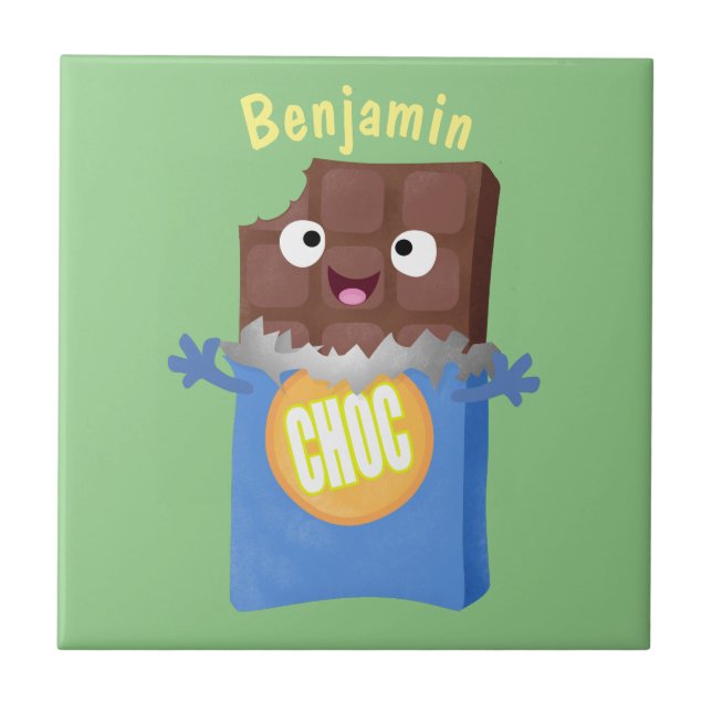 Cute happy chocolate candy bar cartoon character tile (Front)