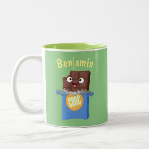 Cute happy chocolate candy bar cartoon character Two-Tone coffee mug