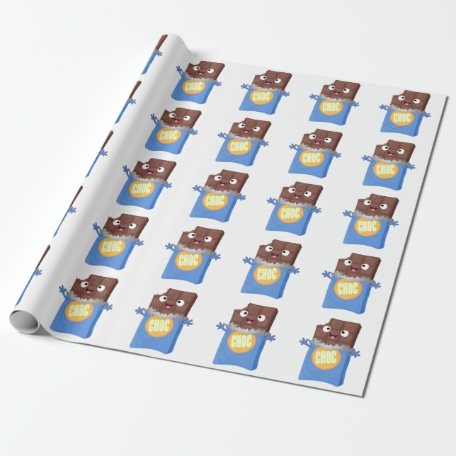 Cute happy chocolate candy bar cartoon character wrapping paper (Unrolled)