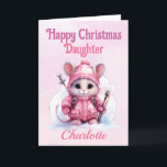 Cute Happy Christmas Daughter Pink Winter Mouse Holiday Card<br><div class="desc">A cute Christmas card designed for a special Daughter . Design of a cute baby mouse in a pink winter coat and hat and a pale pink and white snowy background . All text can be amended as needed . Customised by changing the title and who for then personalise with...</div>