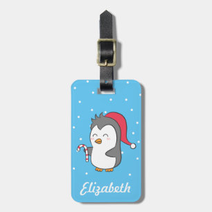 Cute Happy Christmas Penguin Candy Cane For Kids Luggage Tag