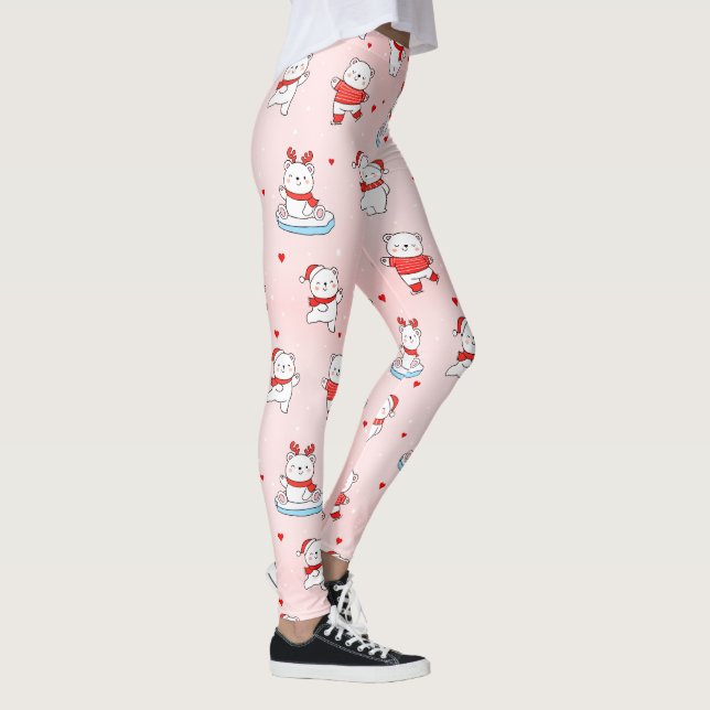 Cute Happy Christmas Polar Bear Seamless Pattern Leggings (Right)