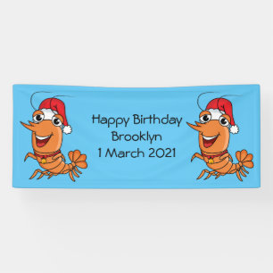 Cute happy Christmas shrimp cartoon illustration Banner