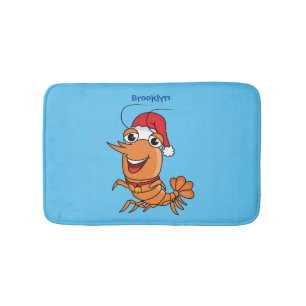 Cute happy Christmas shrimp cartoon illustration Bath Mat