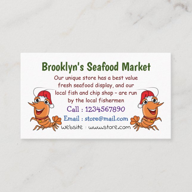 Cute happy Christmas shrimp cartoon illustration Business Card (Front)