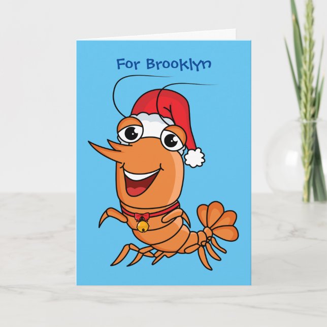 Cute happy Christmas shrimp cartoon illustration Card (Front)