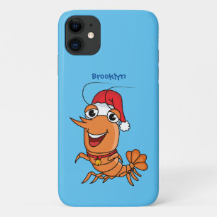 Cute happy Christmas shrimp cartoon illustration iPhone 11 Case