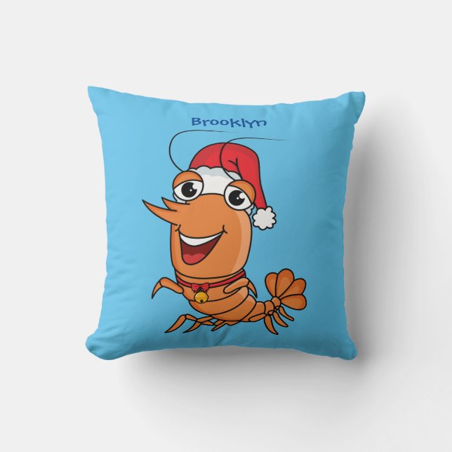 Cute happy Christmas shrimp cartoon illustration Cushion (Front)