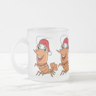 Cute happy Christmas shrimp cartoon illustration Frosted Glass Coffee Mug