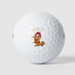 Cute happy Christmas shrimp cartoon illustration Golf Balls