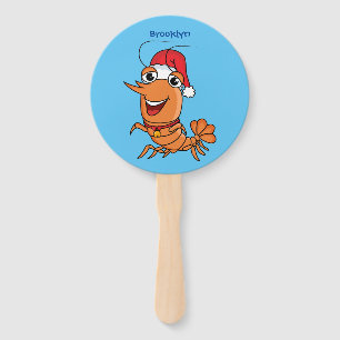 Cute happy Christmas shrimp cartoon illustration Hand Fan
