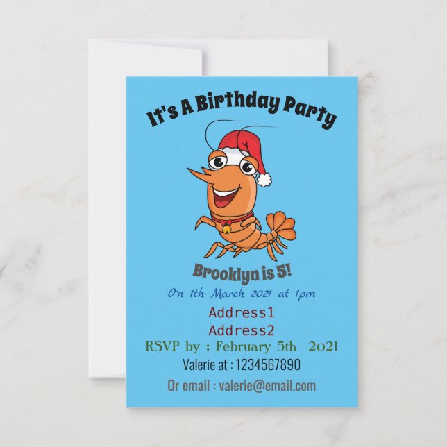 Cute happy Christmas shrimp cartoon illustration Invitation (Front)