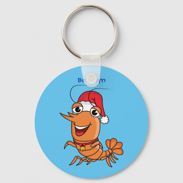 Cute happy Christmas shrimp cartoon illustration Key Ring (Front)