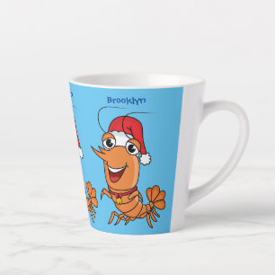 Cute happy Christmas shrimp cartoon illustration Latte Mug