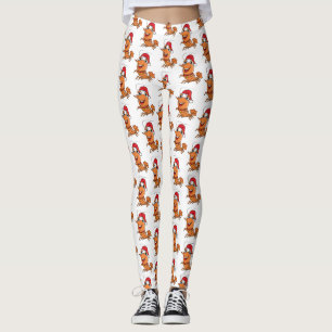 Cute happy Christmas shrimp cartoon illustration Leggings