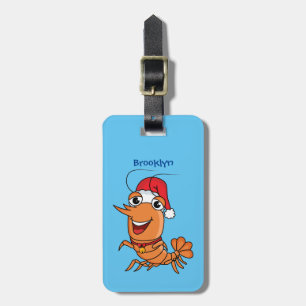 Cute happy Christmas shrimp cartoon illustration Luggage Tag