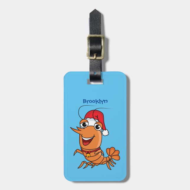 Cute happy Christmas shrimp cartoon illustration Luggage Tag (Front Vertical)