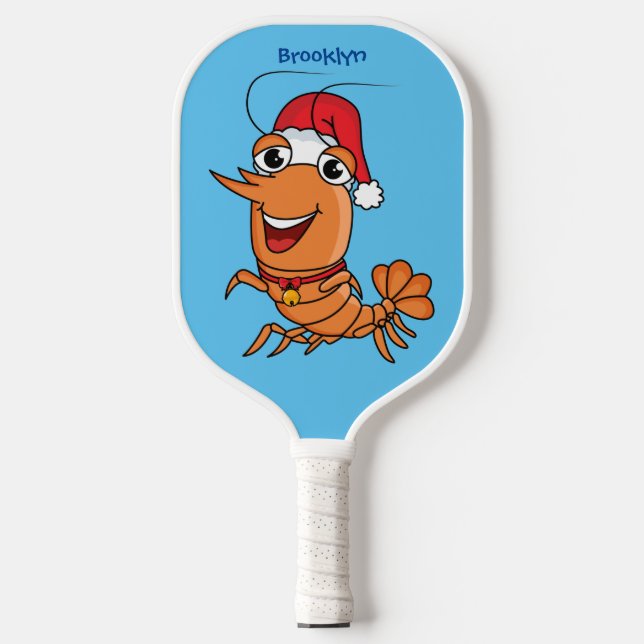 Cute happy Christmas shrimp cartoon illustration  Pickleball Paddle (Front)