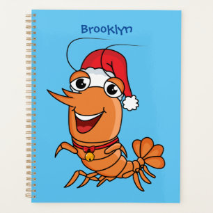 Cute happy Christmas shrimp cartoon illustration  Planner