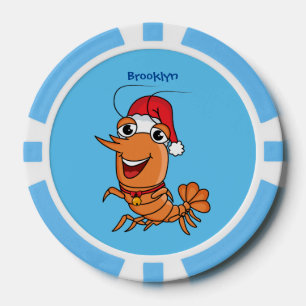 Cute happy Christmas shrimp cartoon illustration Poker Chips
