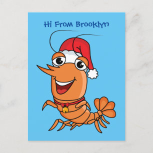 Cute happy Christmas shrimp cartoon illustration Postcard