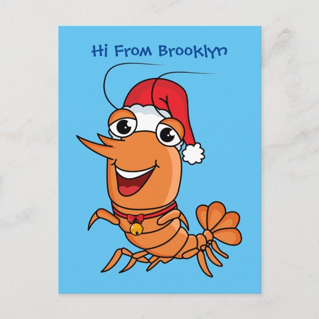 Cute happy Christmas shrimp cartoon illustration Postcard (Front)