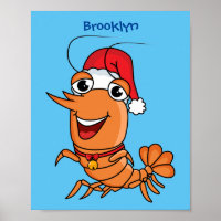 Cute happy Christmas shrimp cartoon illustration