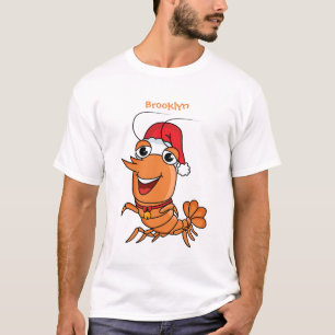 Cute happy Christmas shrimp cartoon illustration T-Shirt