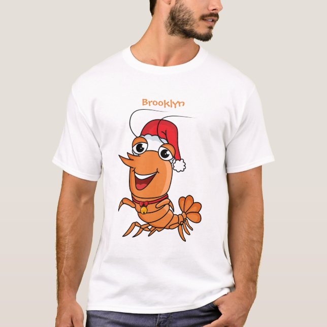 Cute happy Christmas shrimp cartoon illustration T-Shirt (Front)