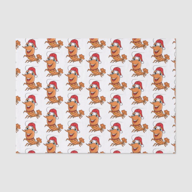 Cute happy Christmas shrimp cartoon illustration Tissue Paper (Front)