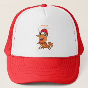 Cute happy Christmas shrimp cartoon illustration Trucker Hat