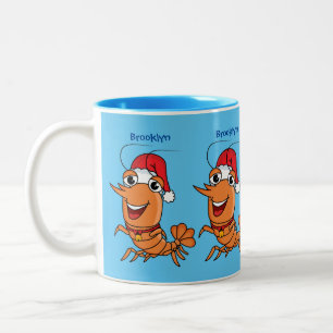 Cute happy Christmas shrimp cartoon illustration Two-Tone Coffee Mug